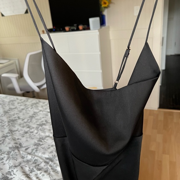 Black satin mini dress with cowl neck and adjustable straps - Picture 3 of 3